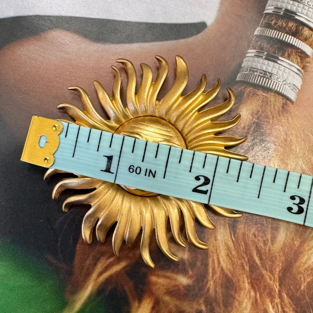 Monet Vintage Celestial Sun Face Matte Gold Brooch Pin